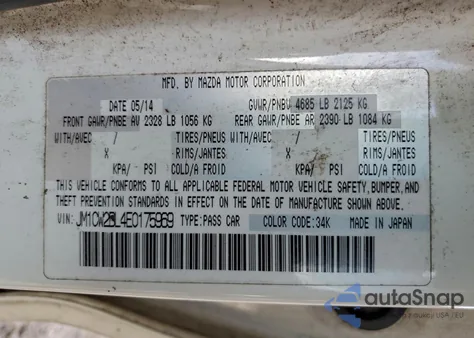 2014 Mazda 5 Sport z USA, uszkodzony, nr VIN JM1CW2BL4E0175969